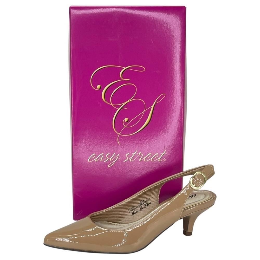 Easy Street Faye Nude Patent Leather Womens Slingback Kitten Heels Size 6M - Picture 14 of 14